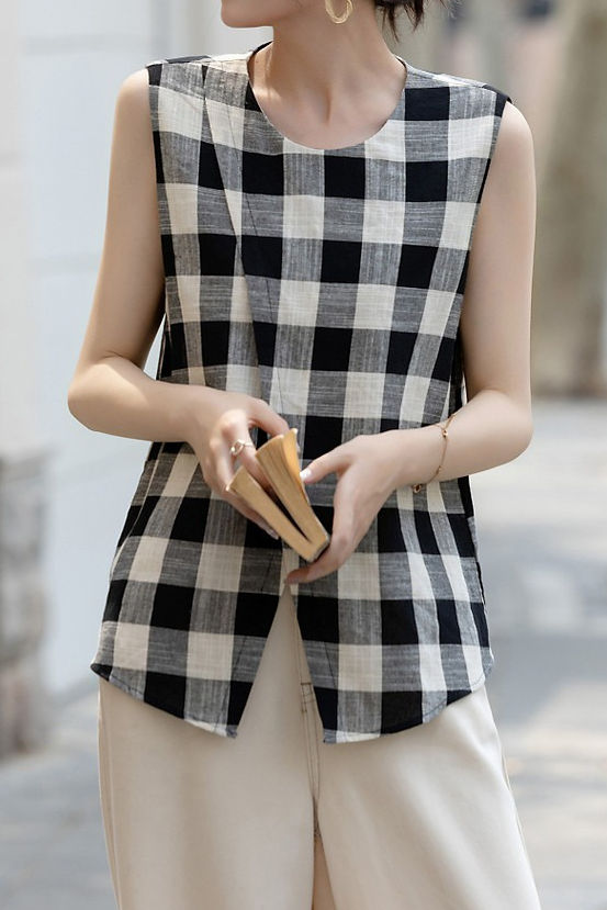 Vintage plaid pure cotton shirt - liwisi