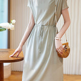Minimalist elegant boat neck tie dress - liwisi