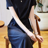 Minimalist elegant boat neck tie dress - liwisi