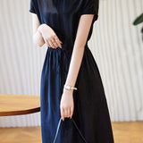 Minimalist elegant boat neck tie dress - liwisi