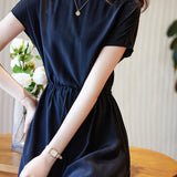 Minimalist elegant boat neck tie dress - liwisi