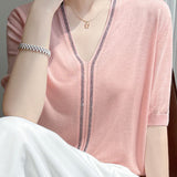 Loose-fitting versatile knit short sleeve T-shirt - liwisi