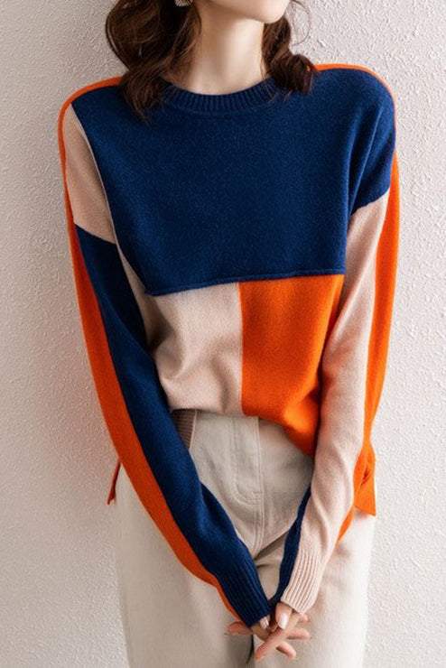 Round Neck Bi-Color Slit Knit - liwisi