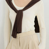 Solid-color round-neck knitted sweater - liwisi