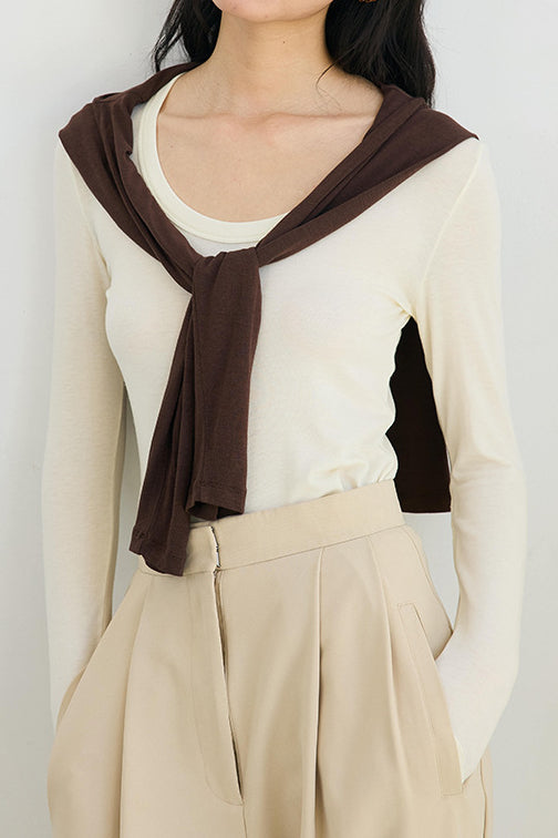 Solid-color round-neck knitted sweater - liwisi