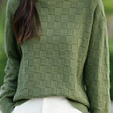 Half turtleneck solid-color sweater with square decorations - liwisi