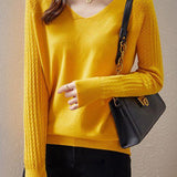 Solid-color V-neck knitted top - liwisi