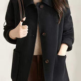 Simple Stand Collar Coat with Lining - 3 Colors Available - liwisi