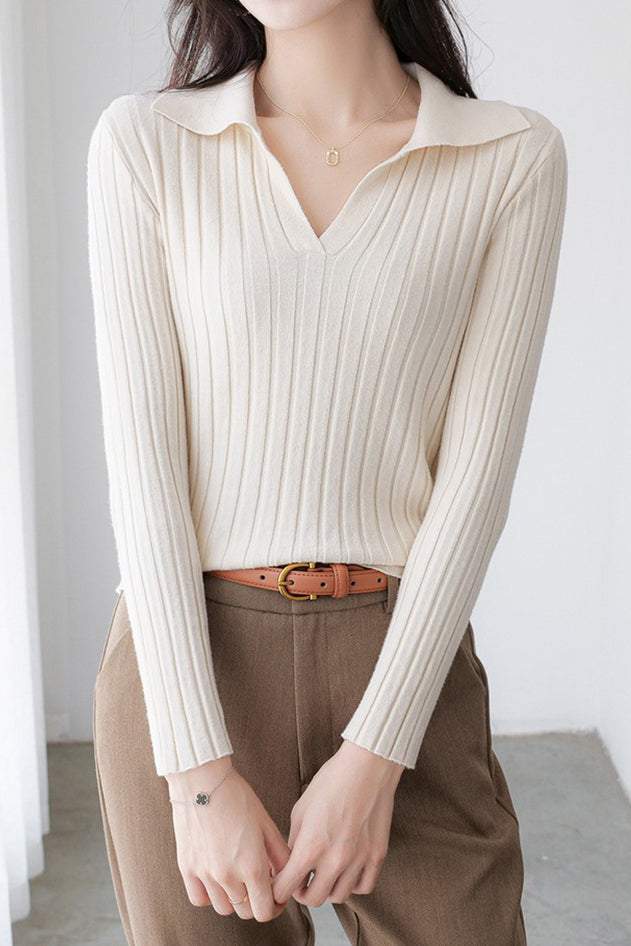 Elegant Collared Knitted Base Layer Top - liwisi