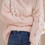 Fashionable Sequin Knit Round Neck Sweater - liwisi