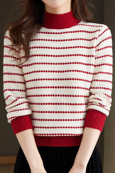 Half Turtleneck Striped Knitted Top - liwisi
