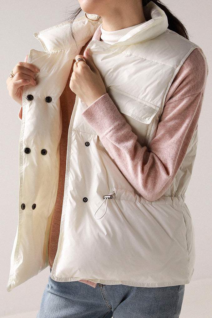 Drawstring cinched-waist down vest - liwisi