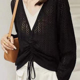 Cutout Jacquard Two-tone V-Neck Faux-Layer Knit Sweater - liwisi