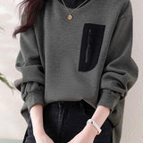 Half-high collar spliced color-block casual sweatshirt - liwisi