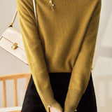 ハイネック袖スリットパール装飾ニット 4色入 - liwisi