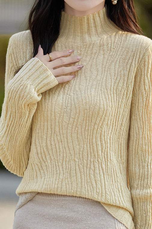 Simple Plain Long Sleeve Round Neck Ruffled Inner Knit - 8 Colors Available - liwisi