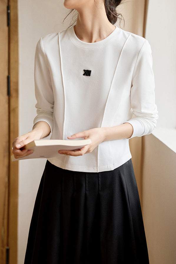 Basic Round Neck Logo Embroidered Sweatshirt - liwisi