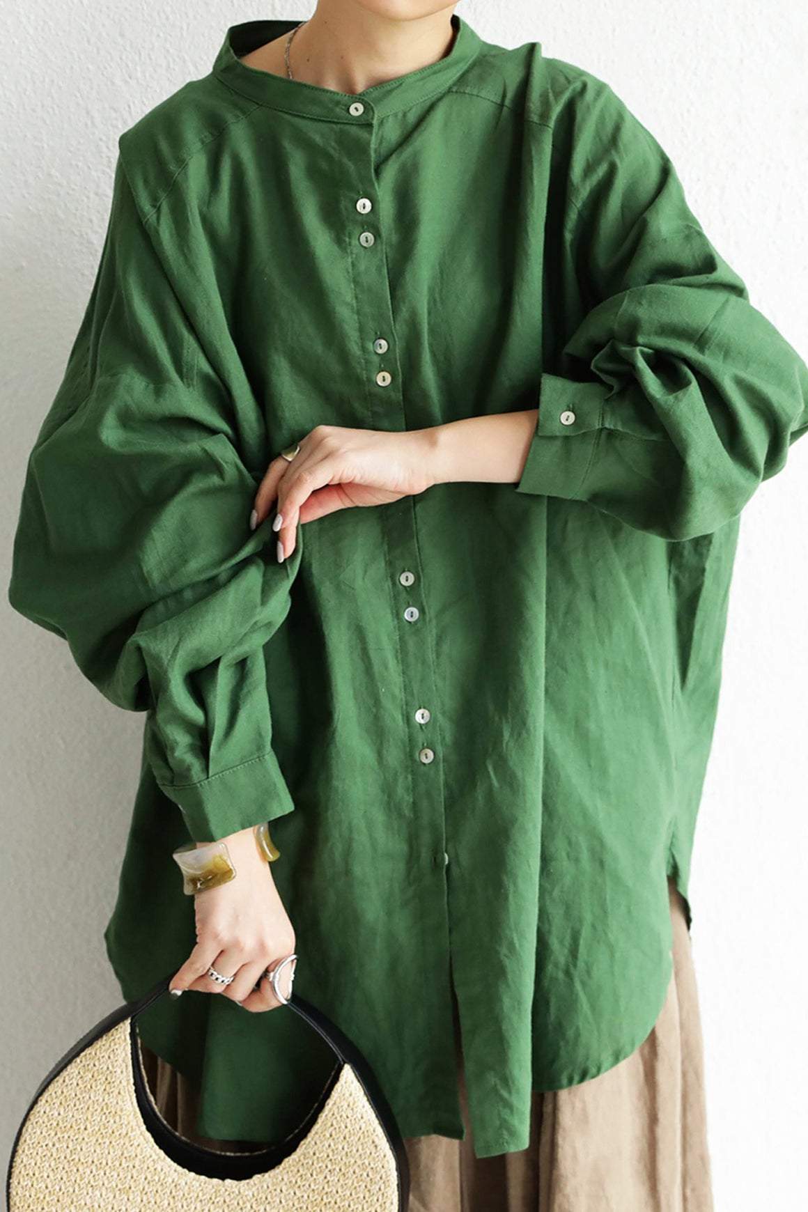 Stand Collar Drop Shoulder Linen Tunic - 6 Colors Available - liwisi