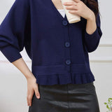 V-Neck Ruffle Hem Knit Cardigan - 4 Colors Available - liwisi