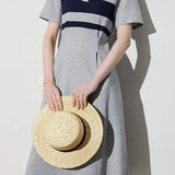 Polo Collar Striped Contrast Long Flare Dress - 2 Colors Available - liwisi