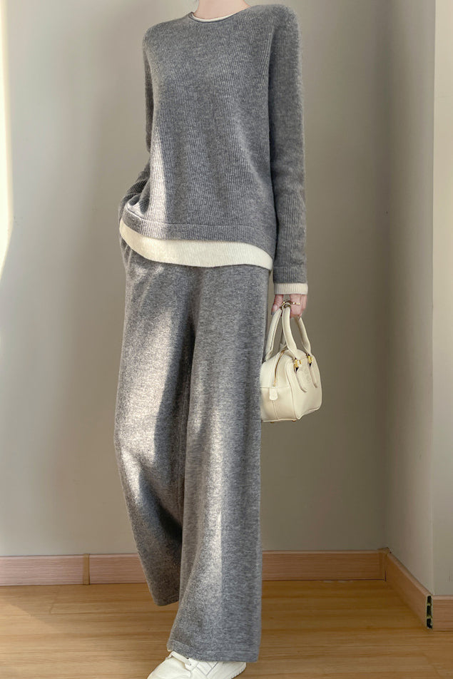 Contrast-color casual knit set - liwisi