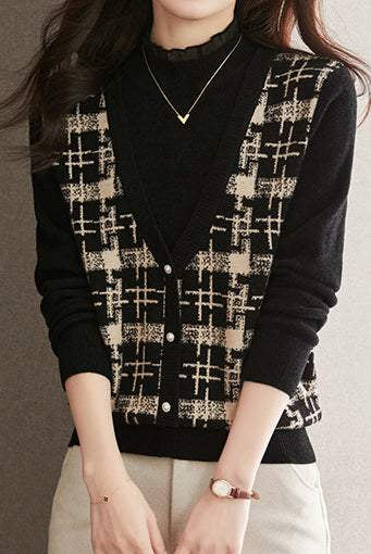 Half turtleneck fake two-piece top - liwisi