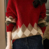Diamond Pattern Round Neck Knit Sweater - liwisi