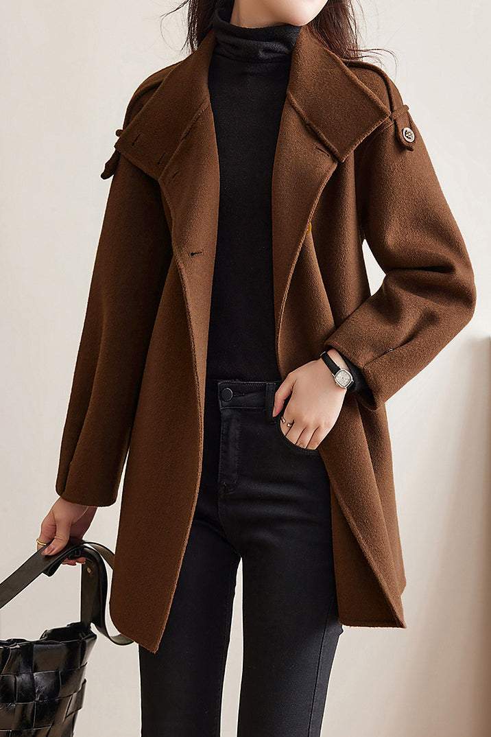 Solid Color Wool Blend Coat - liwisi