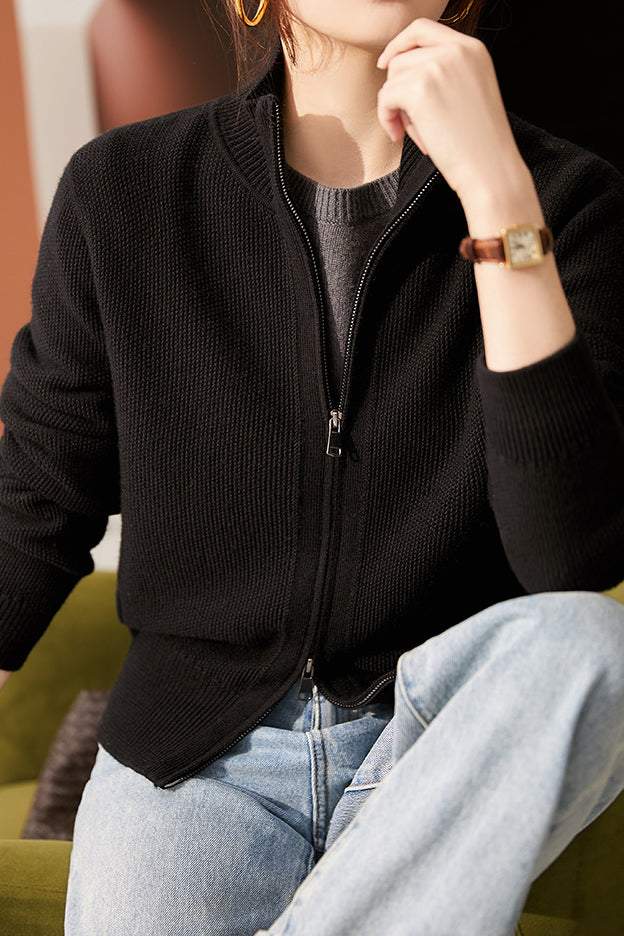 Tall Collar Classic Knit Blouson - 3 Colors Available - liwisi