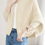 Plain Batwing Sleeve Hooded Knit Cardigan - liwisi