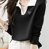 Skipper Collar Heart Logo Embroidered T-Shirt - liwisi