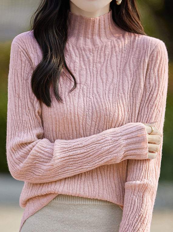 Simple Plain Long Sleeve Round Neck Ruffled Inner Knit - 8 Colors Available - liwisi