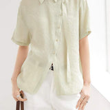 Side Tie Front Slit Diagonal Button Shirt - liwisi