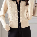 Shirt Collar Jacquard Knit Cardigan - 2 Colors Available - liwisi