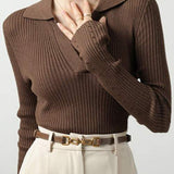 Skipper Collar Sheer Sleeve Knit Top - 5 Colors Available - liwisi