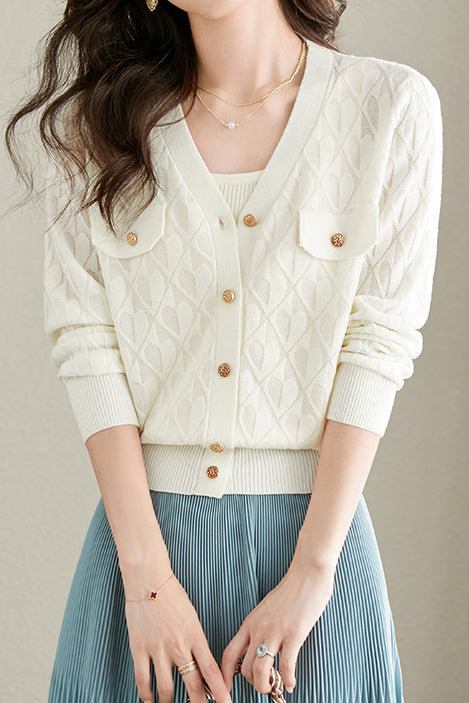 V-neck knitted cardigan - liwisi
