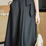 Volume Semi-Flare Skirt with Tie Belt - liwisi