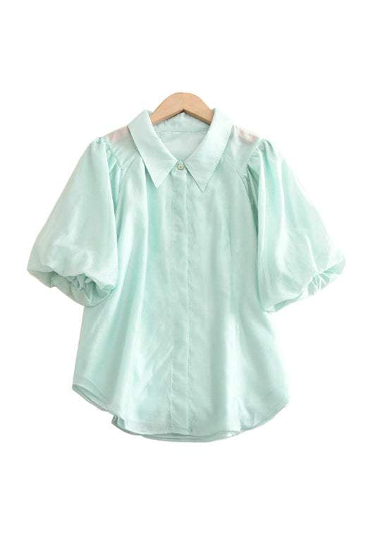 Raglan Balloon Sleeve Placket Shirt with Lining - 3 Colors Available - liwisi