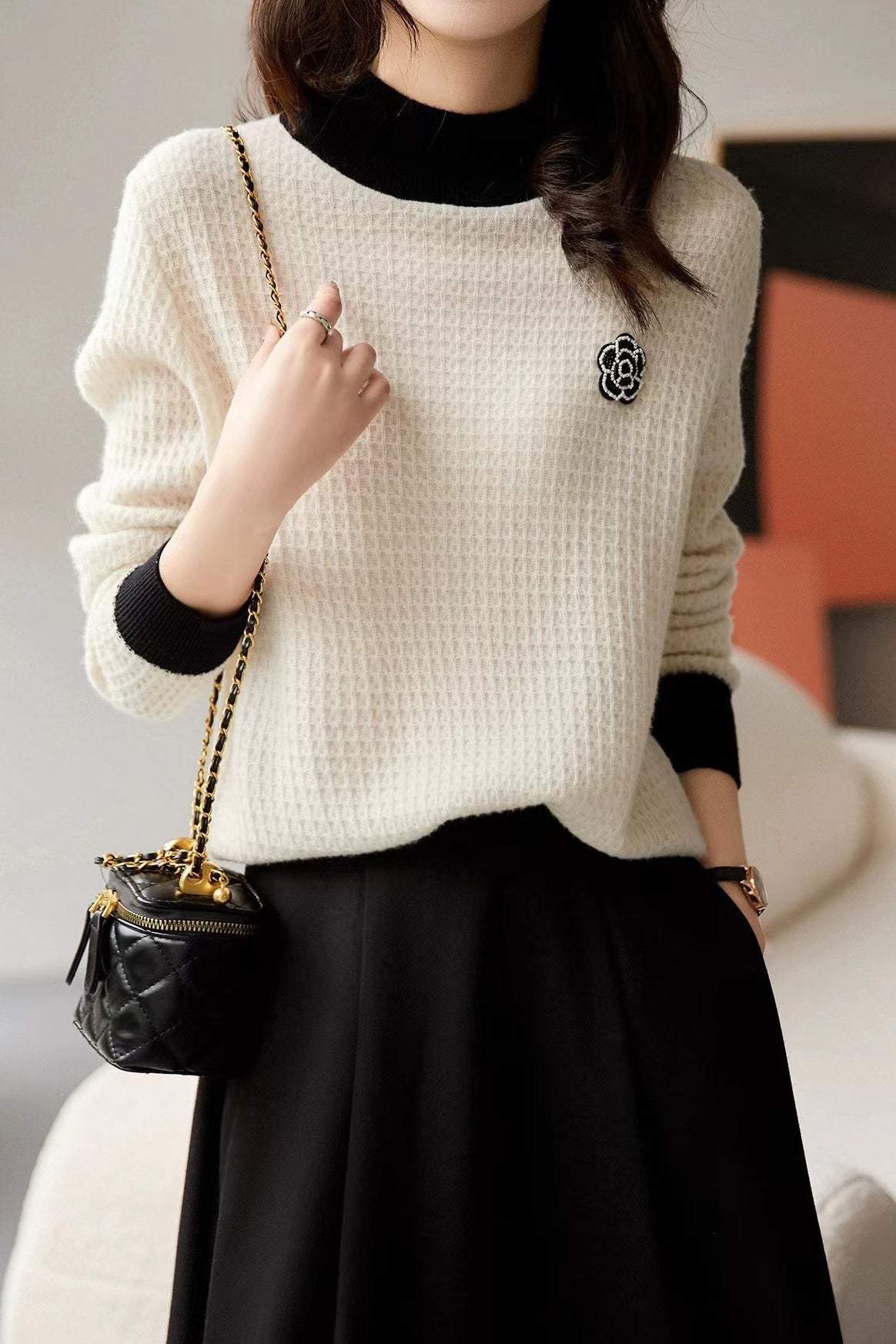 Casual Turtle Neck Bi-Color Knit - 2 Colors Available - liwisi