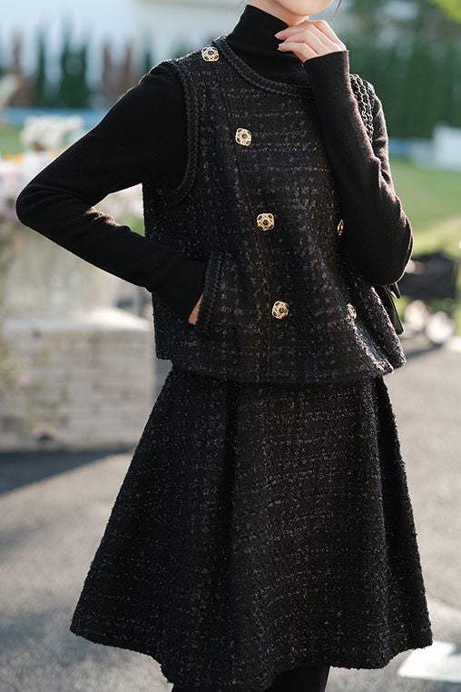 Elegant Waistcoat and High-Waisted Skirt Set - liwisi
