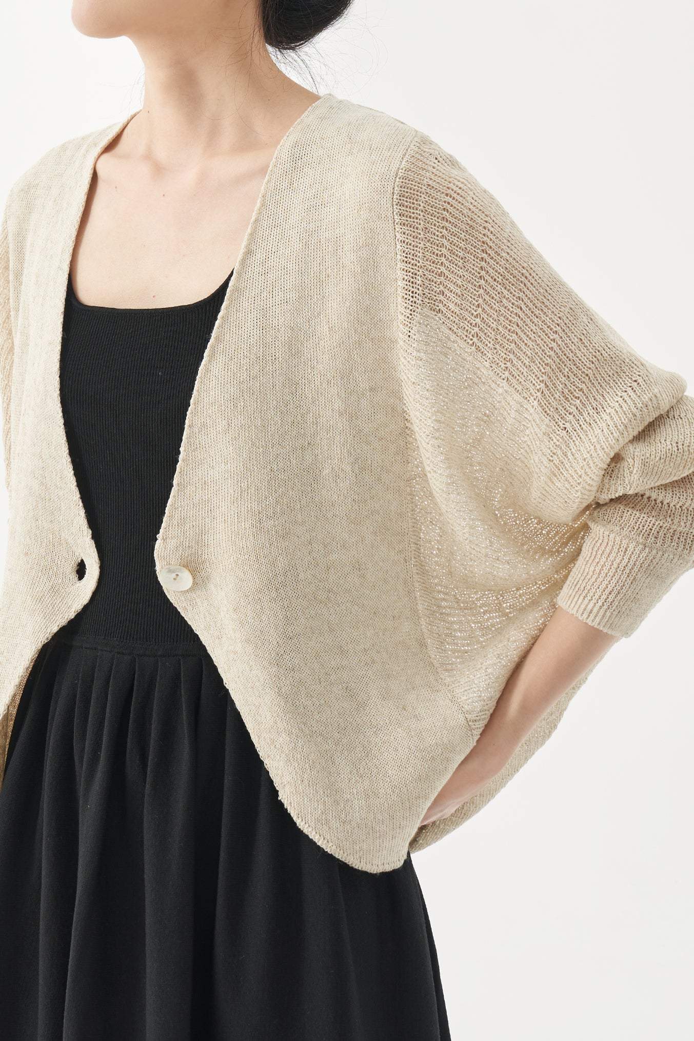Plain Batwing Sleeve V-Neck Knit Cardigan - 2 Colors Available - liwisi
