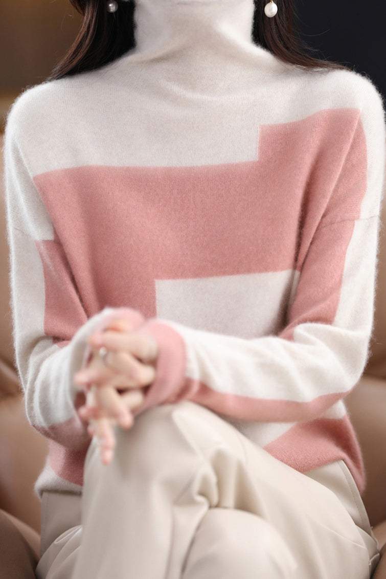 High Neck Color Block Knit Top in 4 Colors - liwisi