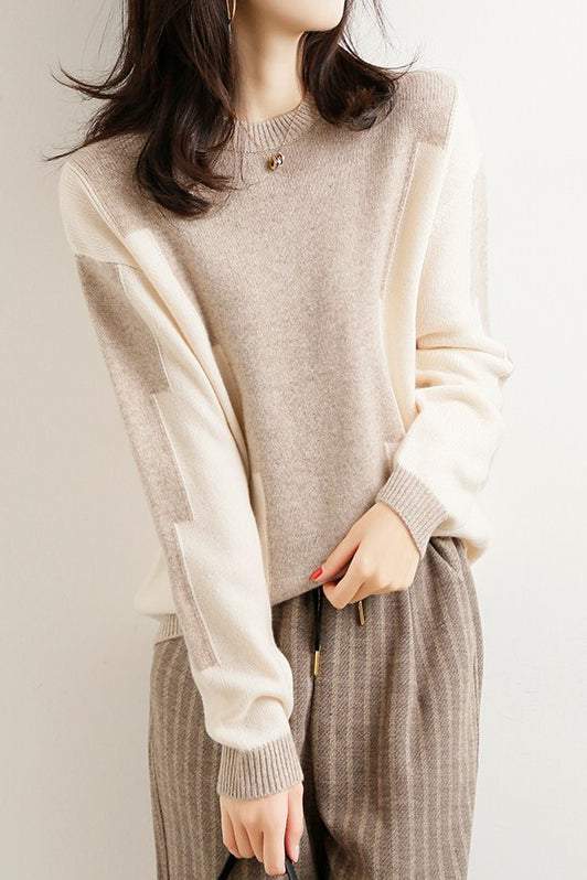 Fashion color-blocking knitted sweater - liwisi