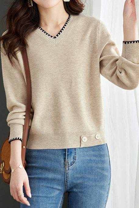 V-neck knitted sweaters - liwisi