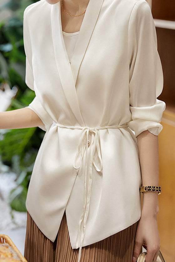 Shawl Collar Tie Belted Tailored Jacket - 3 Colors Available - liwisi