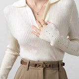 Skipper Collar Sheer Sleeve Knit Top - 5 Colors Available - liwisi