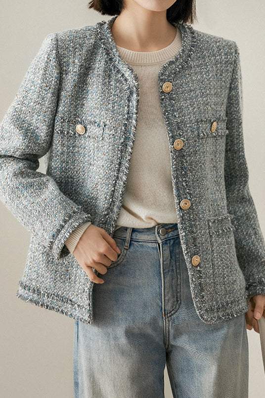 Elegant-Inspired No-Collar Jacket with Lining - liwisi