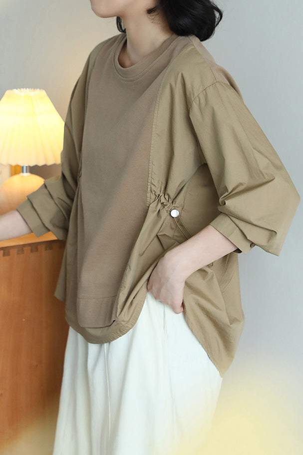 Round Neck Side Drawstring Sweatshirt - 3 Colors Available - liwisi
