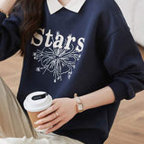 Casual Letter Embroidered Faux Layered Collar Sweatshirt - liwisi