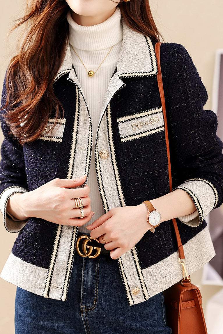 Stand Collar Glitter Decor Jacket with Lining - liwisi